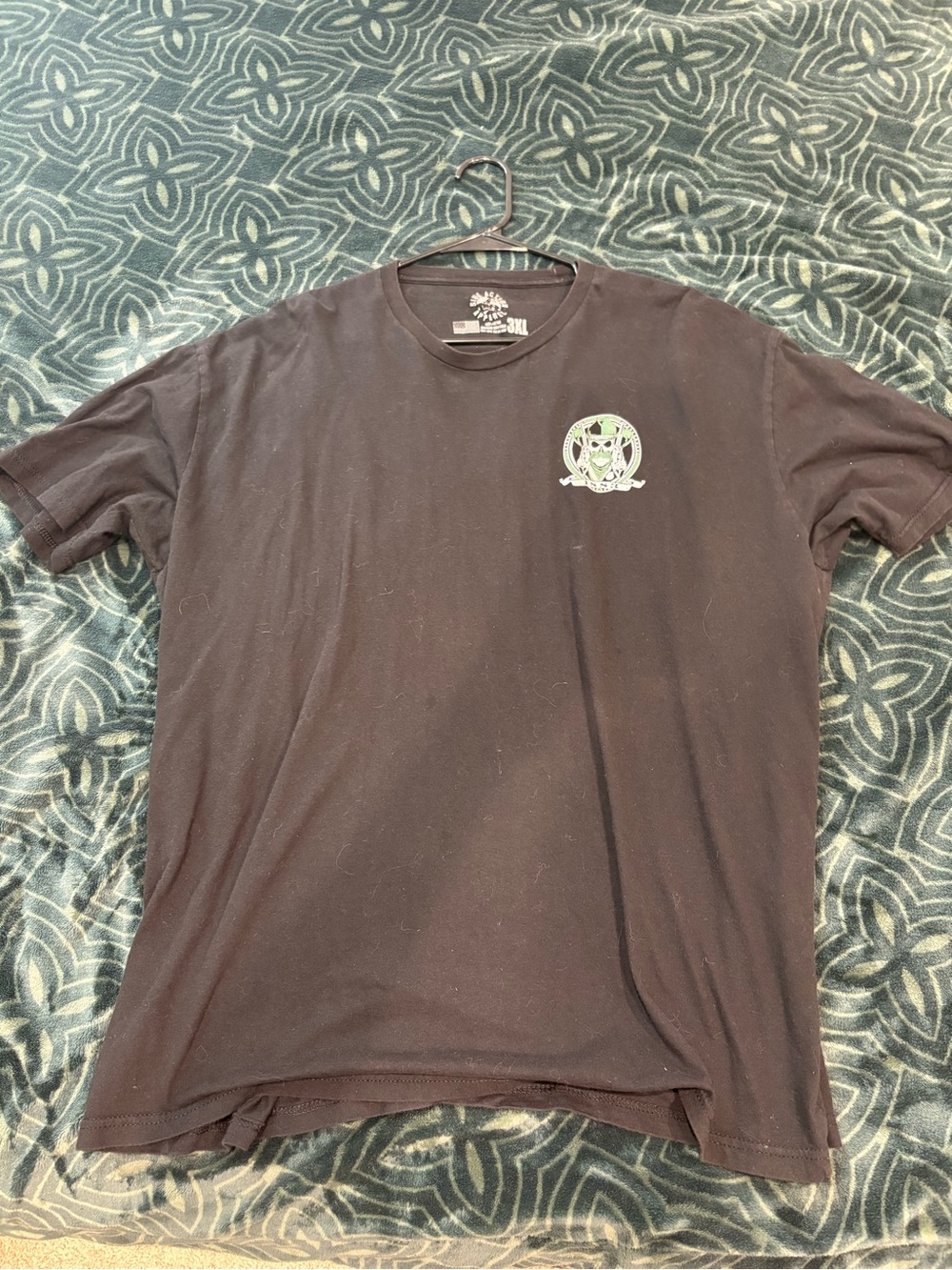 Men's Black Short-Sleeve Crewneck Tee with Green Chest Emblem